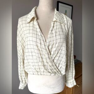 Zara v neck cross crop blouse top collar long sleeves size large